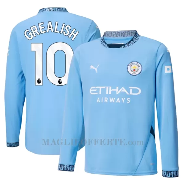 Maglia Manchester City Jack Grealish 10 Gara Home 2024/25 Maniche Lunghe Maglia Manchester City Jack Grealish 10 Gara Home 2024/25 Maniche Lunghe