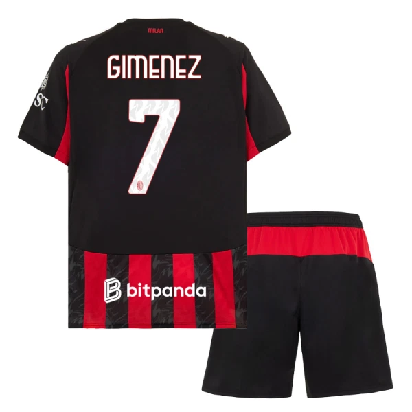 Maglia AC Milan Santiago Gimenez 7 Bambino Gara Home 2025/26 Maglia AC Milan Santiago Gimenez 7 Bambino Gara Home 2025/26